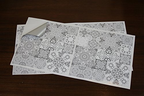24x Gris blanco Lámina impresa 2d 15x15cm PEGATINAS lisas para pegar sobre azulejos cuadrados de 15cm en cocina, baños resistentes al agua y aceite