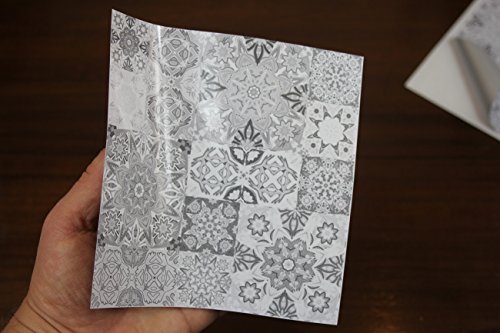 24x Gris blanco Lámina impresa 2d 15x15cm PEGATINAS lisas para pegar sobre azulejos cuadrados de 15cm en cocina, baños resistentes al agua y aceite
