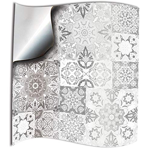24x Gris blanco Lámina impresa 2d 15x15cm PEGATINAS lisas para pegar sobre azulejos cuadrados de 15cm en cocina, baños resistentes al agua y aceite