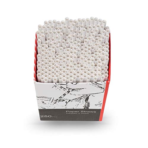 250 Unidades De Papel Biodegradable Pajas De Beber | Blanca De 20 Cm / 8 Pulgadas