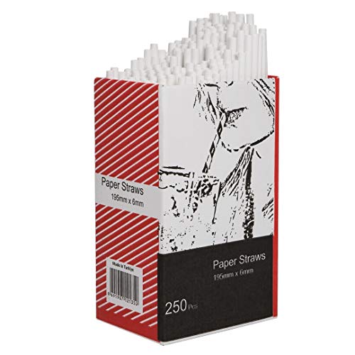 250 Unidades De Papel Biodegradable Pajas De Beber | Blanca De 20 Cm / 8 Pulgadas