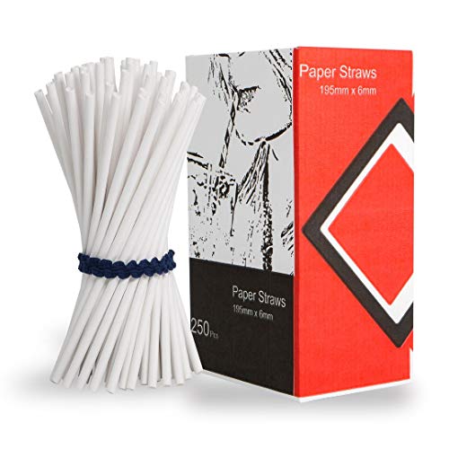 250 Unidades De Papel Biodegradable Pajas De Beber | Blanca De 20 Cm / 8 Pulgadas