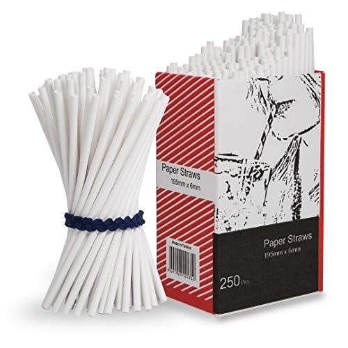 250 Unidades De Papel Biodegradable Pajas De Beber | Blanca De 20 Cm / 8 Pulgadas
