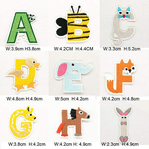 26 parches de alfabeto A-Z en forma de animal DIY adorno bordado para planchar o coser en parches para pantalones vaqueros chaquetas mochilas ropa