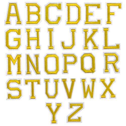 26Pcs Dorado Letra Parches Termoadhesivos, A-Z Alfabeto Carta Parches Adhesiva Apliques de Costura, Hierro Coser en Parche de Planchar, Bordado Reparación Decorativa Tela Parches para Bolsa Ropa