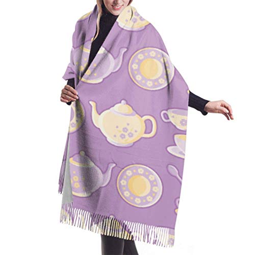 27"x77 Chales y envolturas Conjunto de tetera de colores cálidos y lindos Hombres Bufanda de cabeza Bufandas de viaje para mujeres Elegante manta cálida grande