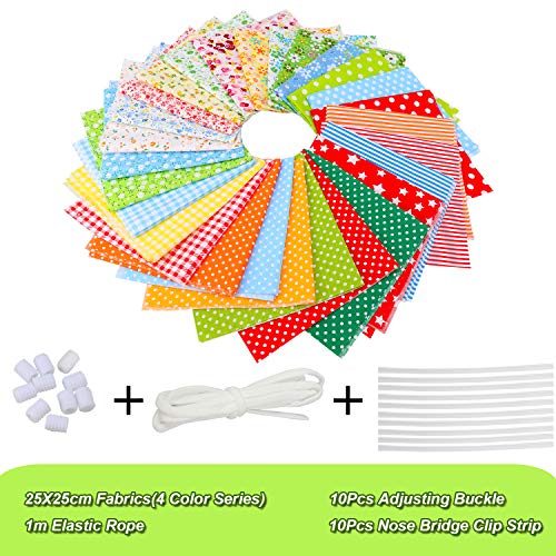 28 Piezas Tela de Algodón Patchwork, Tela de Estampada Flores de Costura de Material Textil Manualidades Retales Algodón con Cinta elástica e Puente de la Nariz para Coser DIY Bricolaje(25x25cm)