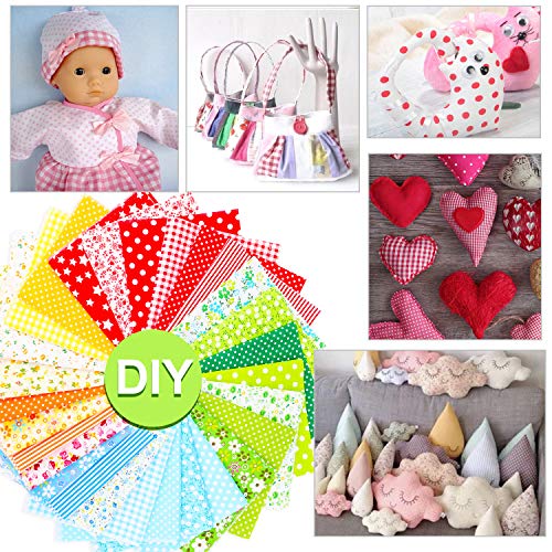 28 Piezas Tela de Algodón Patchwork, Tela de Estampada Flores de Costura de Material Textil Manualidades Retales Algodón con Cinta elástica e Puente de la Nariz para Coser DIY Bricolaje(25x25cm)
