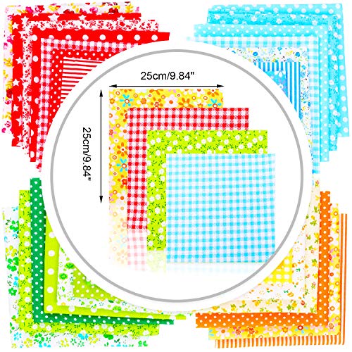 28 Piezas Tela de Algodón Patchwork, Tela de Estampada Flores de Costura de Material Textil Manualidades Retales Algodón con Cinta elástica e Puente de la Nariz para Coser DIY Bricolaje(25x25cm)
