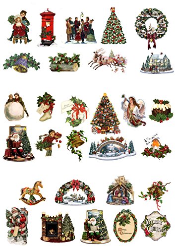 29 Stand Up Vintage Victorian Christmas temáticas de papel de oblea premium comestibles, para decoración de pasteles