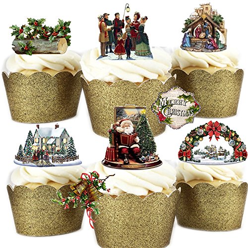 29 Stand Up Vintage Victorian Christmas temáticas de papel de oblea premium comestibles, para decoración de pasteles