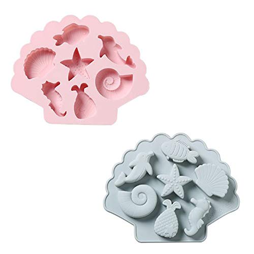 2pcs Marina Animales Moldes Silicona Bricolaje, Molde de Silicona para Tartas de Caramelo, Herramientas para Fondant, para Decorar Tartas, Chocolate, Dulces, Hornear, Cubitos de Hielo