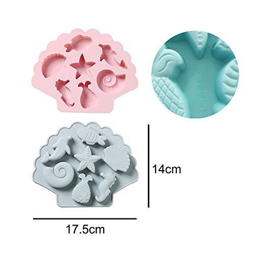 2pcs Marina Animales Moldes Silicona Bricolaje, Molde de Silicona para Tartas de Caramelo, Herramientas para Fondant, para Decorar Tartas, Chocolate, Dulces, Hornear, Cubitos de Hielo