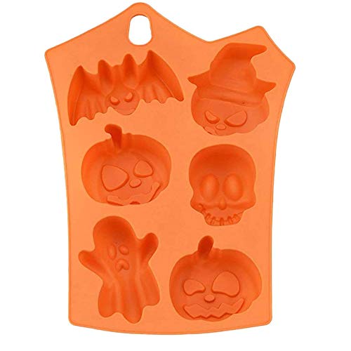 2PCS Moldes de Silicona para Hornear de Halloween, Molde de Silicona de Calabaza de Halloween, para Dulces de Murciélago de Bricolaje, Gelatina de Cara de Calabaza, Caramelos de Calavera, Chocolate