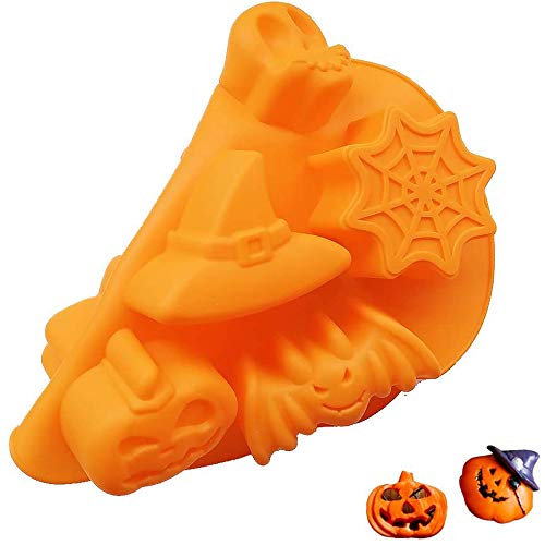 2PCS Moldes de Silicona para Hornear de Halloween, Molde de Silicona de Calabaza de Halloween, para Dulces de Murciélago de Bricolaje, Gelatina de Cara de Calabaza, Caramelos de Calavera, Chocolate