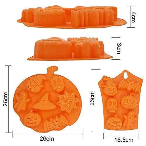 2PCS Moldes de Silicona para Hornear de Halloween, Molde de Silicona de Calabaza de Halloween, para Dulces de Murciélago de Bricolaje, Gelatina de Cara de Calabaza, Caramelos de Calavera, Chocolate