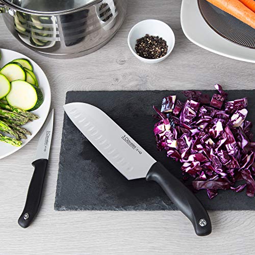 3 Claveles 28006 Set Cuchillos, Verduras 9cm + Cocina 13,5cm + Santoku 18cm, línea EVO, Acero, Plata