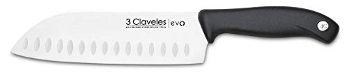 3 Claveles 28006 Set Cuchillos, Verduras 9cm + Cocina 13,5cm + Santoku 18cm, línea EVO, Acero, Plata