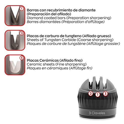 3 Claveles - Afilador de Cuchillos con Ventosa, 3 Fases - 6 cm