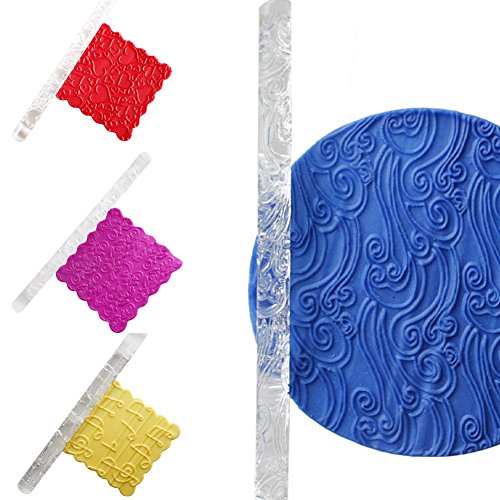 3 estilos de rodillo de pasta de fondant transparente con textura en relieve, molde para bricolaje, ligero, rodillo de cocina flor As Picture Show