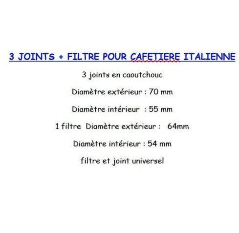 3 juntas + filtro de cafetera italiana 6 tazas dimensiones en la descripción