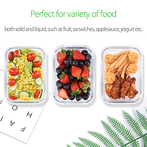 [3 Paquete] Symbom Fiambrera 1L Bento Lunch box Vidrio Contenedores de Alimentos Hermético, Para Microondas, Horno, Congelador, Lavavajillas Seguro Recipientes Comida + Cuchillo y Tenedor - BPA Free