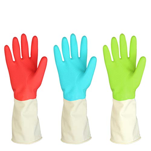 3 pares de guantes de goma impermeables para limpieza de la ropa de la cocina (tamaño mediano)