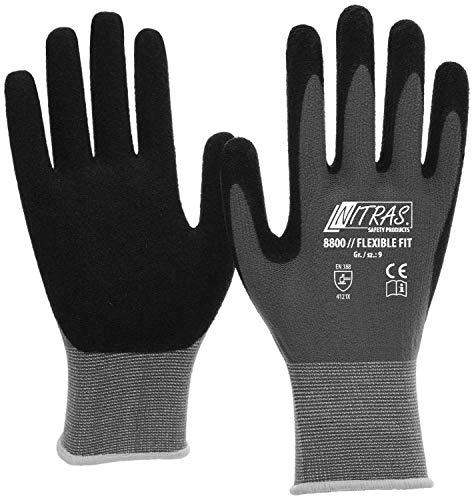 3 Pares Guantes de Trabajo Nitras 8800 EN 388 Flexible Ajuste - Guantes De Mecánico Montaje Guantes de protección Guantes jardín Guantes Todoterreno (M)