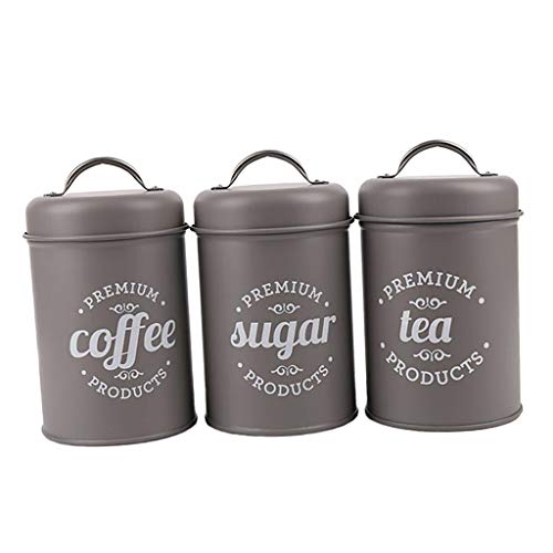 3 Piezas Botes de Especias Recipientes de Café Azúcar Sal para Bodas Fiestas Hotel Cafetería Restaurante Cocina - Gris
