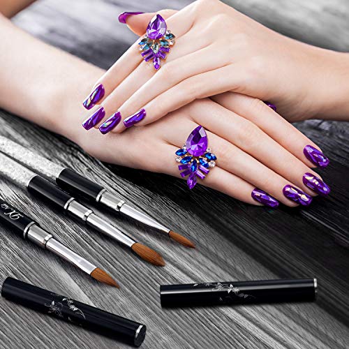 3 Piezas Cepillo Kolinsky Sable Pinceles de Uñas de Acrílico Cristal con Mango Metal y Diamante de Imitación Blanco para Manicura en Polvo Acrílico, Talla 6, Talla 8, Talla 10