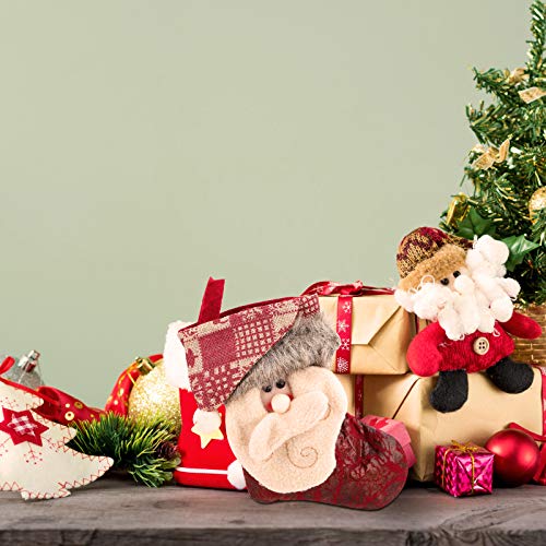 3 piezas de medias navideñas para colgar medias navideñas personalizadas bolsa de regalo bordada adorno de cuero 3D muñeco de nieve reno de Papá Noel bolsillo para dulces decoración del árbol Navidad