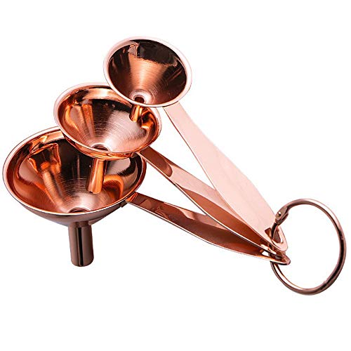3 Piezas Embudo de Acero Inoxidable,Embudo de Tres Piezas/Set de Embudos de Cocina de Metal,Embudo de Cocina de Grado Alimenticio para Líquido, Aceite, Vino, Polvo y Mermelada (Oro Rosa)