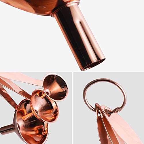 3 Piezas Embudo de Acero Inoxidable,Embudo de Tres Piezas/Set de Embudos de Cocina de Metal,Embudo de Cocina de Grado Alimenticio para Líquido, Aceite, Vino, Polvo y Mermelada (Oro Rosa)