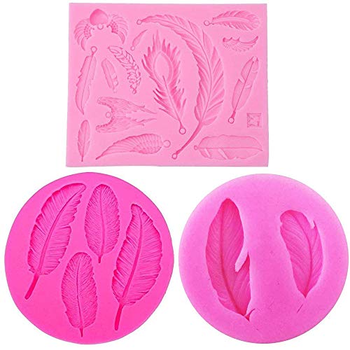 3 Piezas Molde de Silicona de Plumas, Molde de Fondant de Plumas, Decoración de Tartas, Herramientas para Hacer Bricolaje, Postre de Fiesta de Pastel de Cumpleaños Casero Chocolate