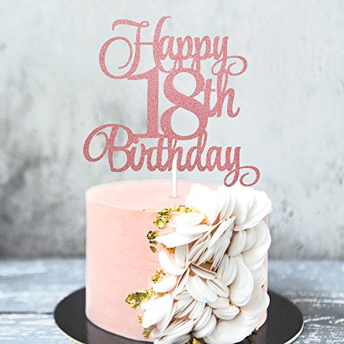 3 Piezas Toppers de Tarta de Cumpleaños de 18 Años Adornos de Magdalena Pasteles Palillos de Tartas Brillantes para Fiesta de Cumpleaños, Dorado Rosado