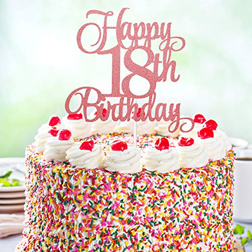 3 Piezas Toppers de Tarta de Cumpleaños de 18 Años Adornos de Magdalena Pasteles Palillos de Tartas Brillantes para Fiesta de Cumpleaños, Dorado Rosado