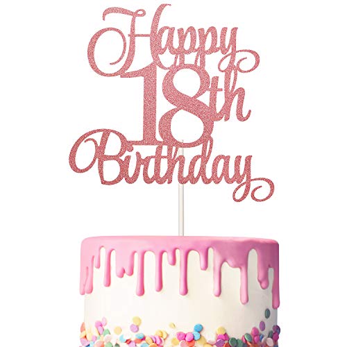 3 Piezas Toppers de Tarta de Cumpleaños de 18 Años Adornos de Magdalena Pasteles Palillos de Tartas Brillantes para Fiesta de Cumpleaños, Dorado Rosado