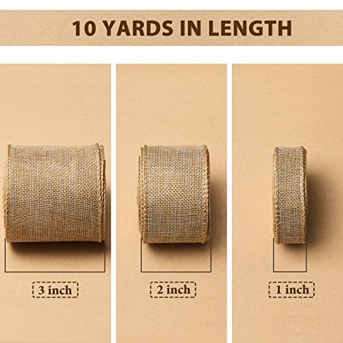 3 Rollos de Cinta de Tela de Arpillera de 1/2/ 3 Pulgadas x 10 Yardas Cinta de Yute Paño de Tipo de Lino para Manualidades Proyectos Caseros DIY, Decoraciones de Evento