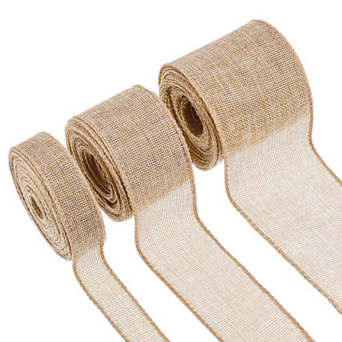3 Rollos de Cinta de Tela de Arpillera de 1/2/ 3 Pulgadas x 10 Yardas Cinta de Yute Paño de Tipo de Lino para Manualidades Proyectos Caseros DIY, Decoraciones de Evento