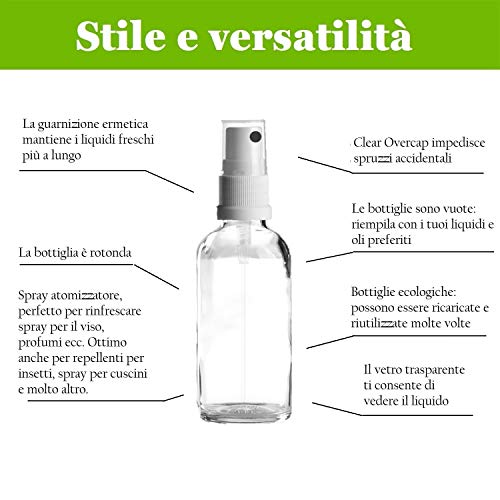 3 x 50 ml Botella de cristal transparente con blanco atomizador pulverizador