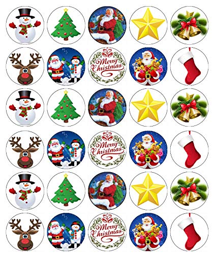 30 obleas comestibles para cupcakes de Navidad, diseño de Papá Noel