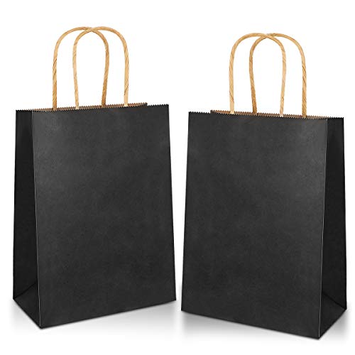 30 piezas Bolsas Papel 21 * 15 * 8CM,Bolsas de Papel Negro,Bolsas de Papel con Asas,Bolsas Papel Kraft,Bolsas Regalo(Espesar 130gsm)