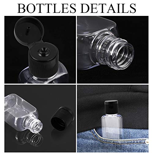 30 Piezas Botellas de Viaje Portátiles Botellas Vacías Transparentes de Plástico Contenedores Reutilizables Recargables para Viaje Camping al Aire Libre Viaje de Negocios (Tapa Negra, 1 oz)