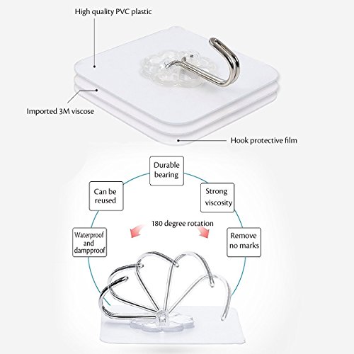 30 Piezas Transparente Ganchos Adhesivos Gancho Ganchos de Pared Adhesivos Gancho de Plástico Carga Pesada Max 13.2libras Fuerte Ganchos de Comando Transparente Varita Mágica (30HOOK)