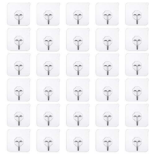 30 Piezas Transparente Ganchos Adhesivos Gancho Ganchos de Pared Adhesivos Gancho de Plástico Carga Pesada Max 13.2libras Fuerte Ganchos de Comando Transparente Varita Mágica (30HOOK)