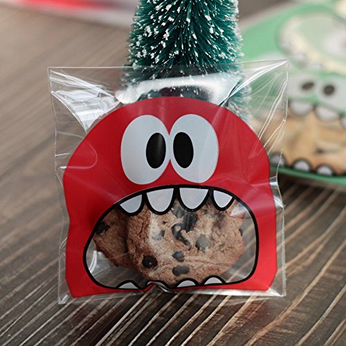 300pcs Bolsa de Caramelo Cajas de Tartas Cookie Panadería Biscuit Feliz Navidad Regalo Plástico (Big mouth)