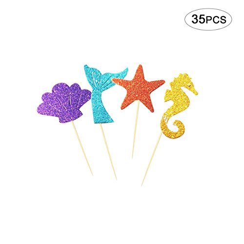 35 piezas Toppers de Tarta de Sirena Brilla Decoración de fiesta para cumpleaños de niños