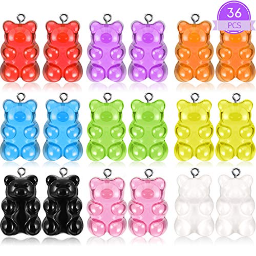 36 Piezas de Colgante de Resina Colorido en Forma de Oso Encanto de Oso de Resina Suministros de Llaveros DIY Joyería Collar para Niños Niñas