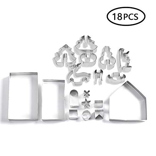 3D Christmas Cookie Cutter Set, UMIWE 18 piezas de acero inoxidable Pastelería Galletas Cortadores de chocolate Molde Herramientas para hornear DIY, Pastel Fondant Cutter Bakeware