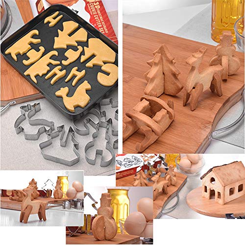 3D Christmas Cookie Cutter Set, UMIWE 18 piezas de acero inoxidable Pastelería Galletas Cortadores de chocolate Molde Herramientas para hornear DIY, Pastel Fondant Cutter Bakeware